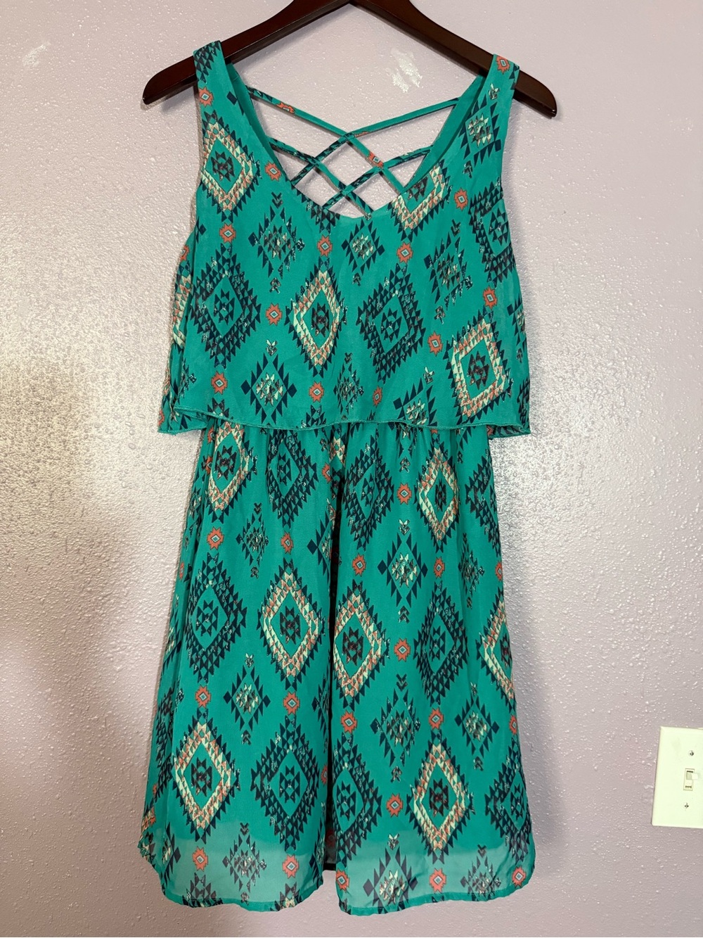 Teal Geometric Crisscross Sundress